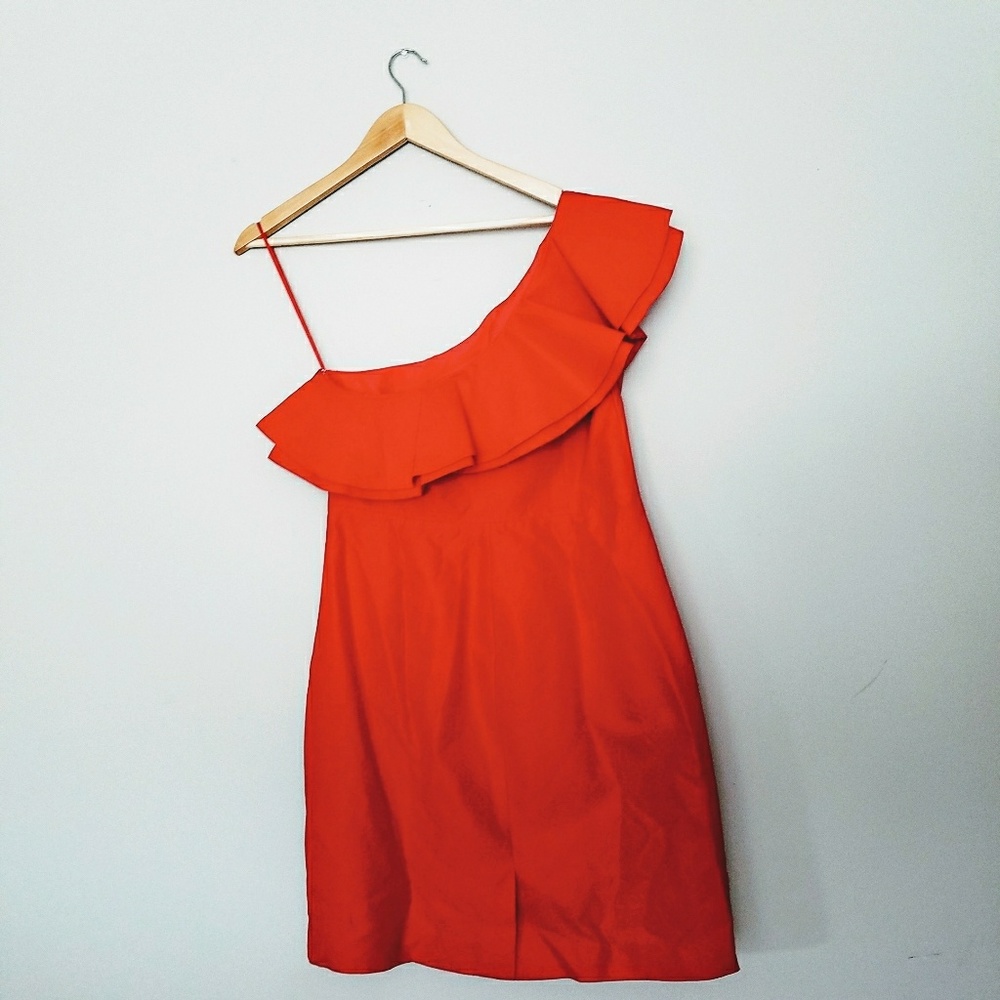 J. Crew One-Shoulder Ruffle Dress | Red |12p - Picture 5 of 6